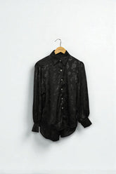 Self Print Satin Shirt - Black